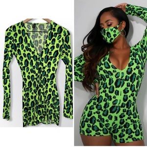 Green Leopard Romper without mask